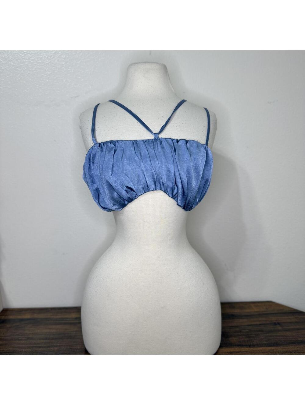 SHEIN Blue Satin Ruched Crossback Bralette Crop Top Size S